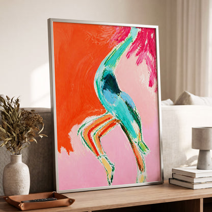 Tangerine Current, orange, pink, blue abstract wall art displayed in a styled interior, gallery view 6