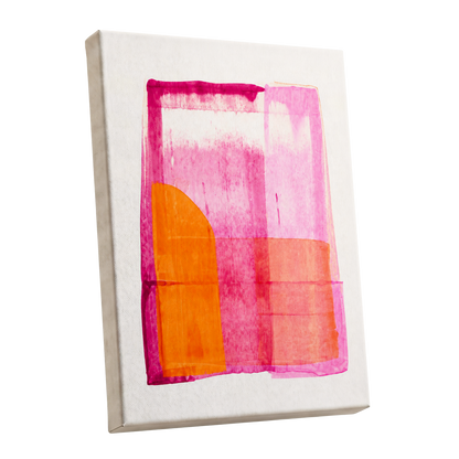 Tangerine Interlude, pink, orange, white abstract wall art shown as a stretched canvas wall art