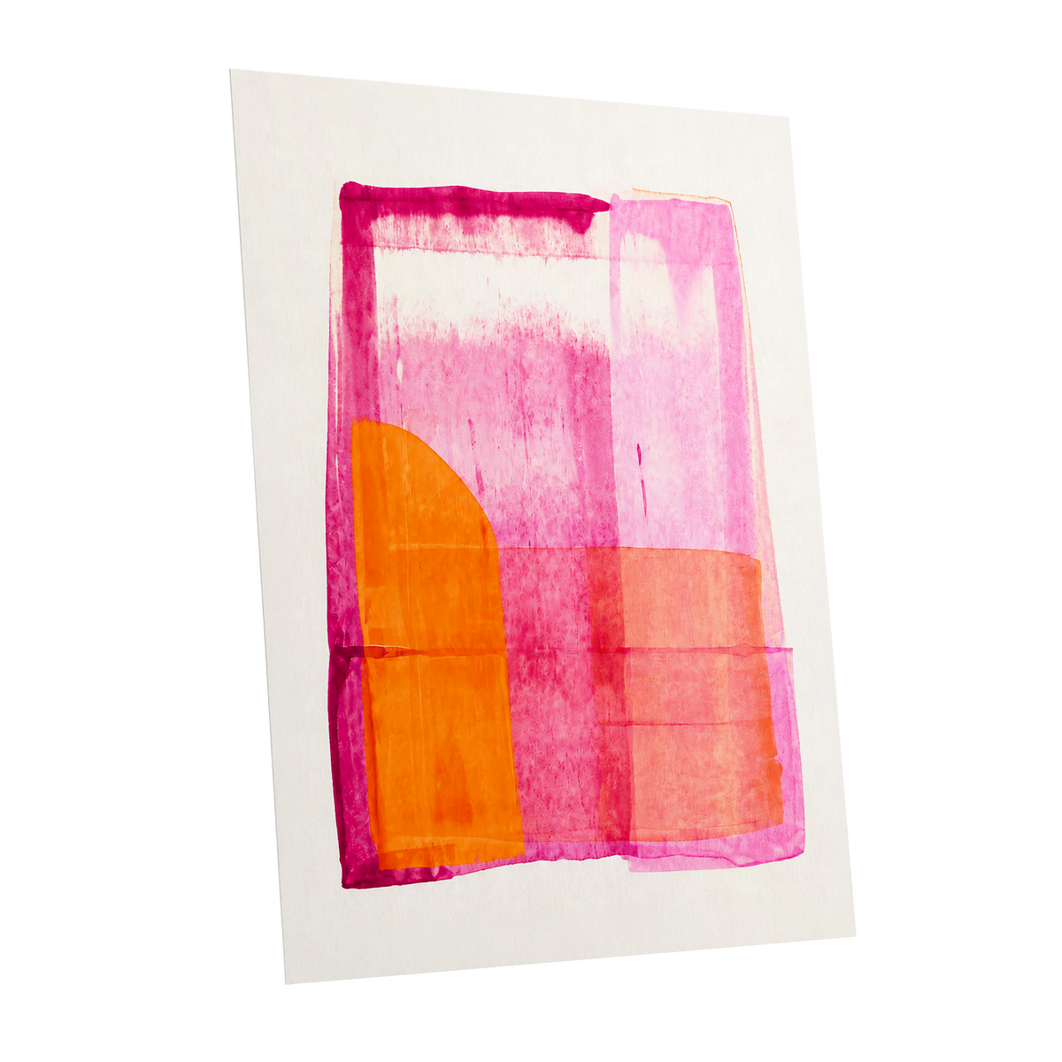 Tangerine Interlude, pink, orange, white abstract wall art shown as a unframed poster wall art print
