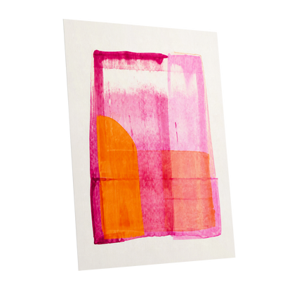Tangerine Interlude, pink, orange, white abstract wall art shown as a unframed poster wall art print