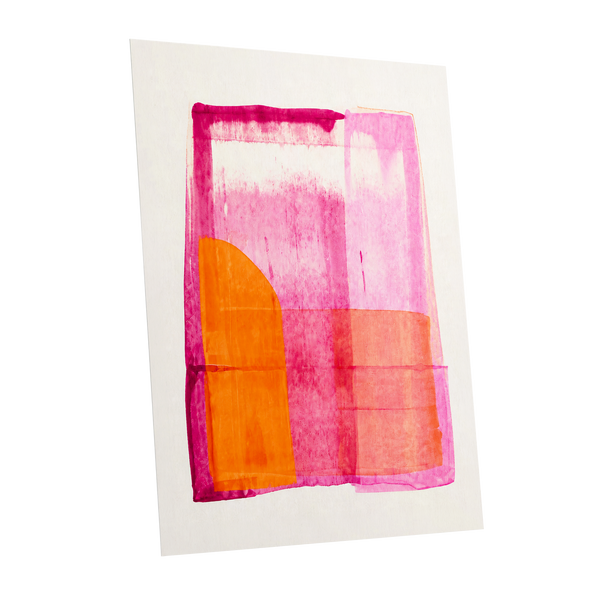 Tangerine Interlude, pink, orange, white abstract wall art shown as a unframed poster wall art print