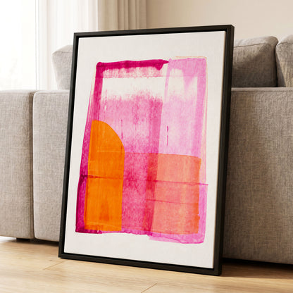 Tangerine Interlude, pink, orange, white abstract wall art displayed in a styled interior, gallery view 4