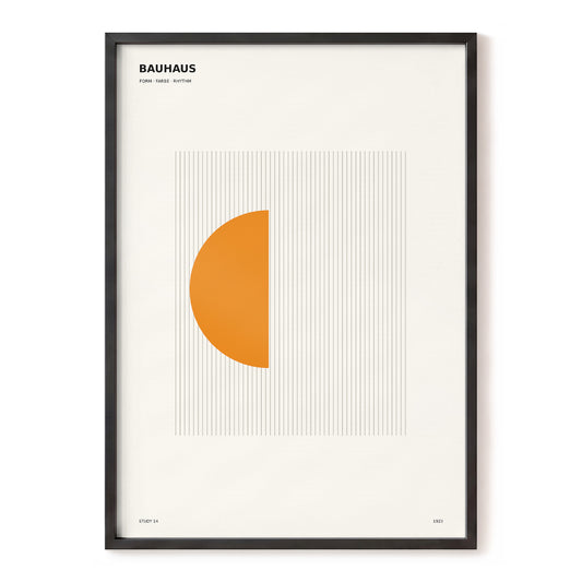 Tangerine Line Eclipse, orange, beige, gray minimalist wall art, front artwork view