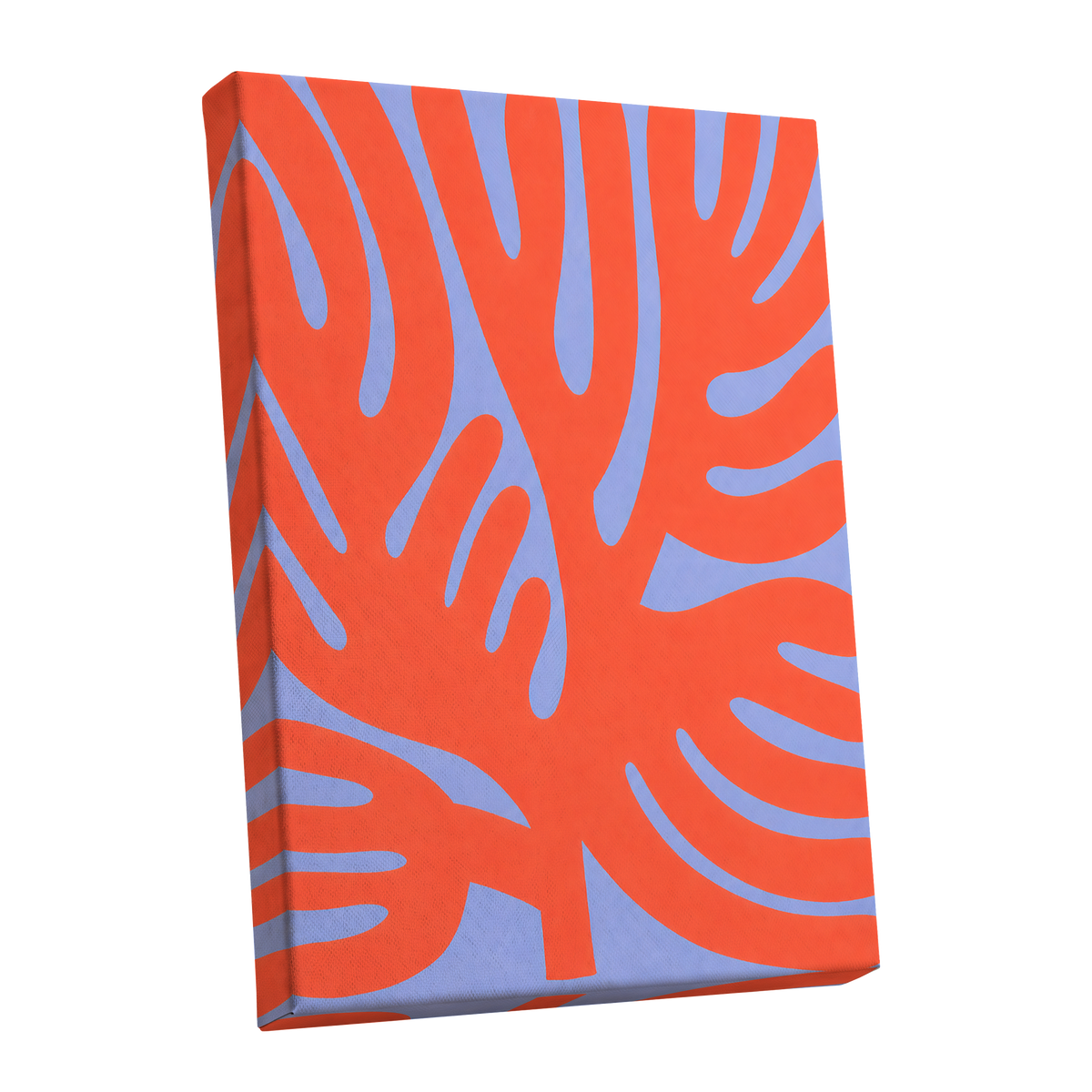 Tangerine Tangle, orange, blue, purple nature wall art shown as a stretched canvas wall art