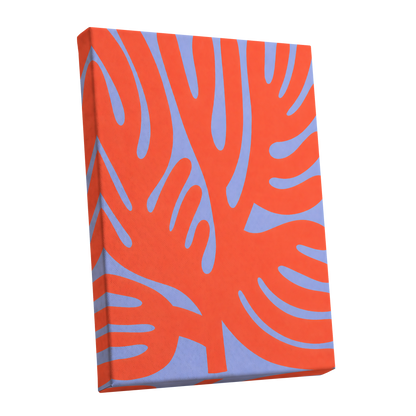 Tangerine Tangle, orange, blue, purple nature wall art shown as a stretched canvas wall art