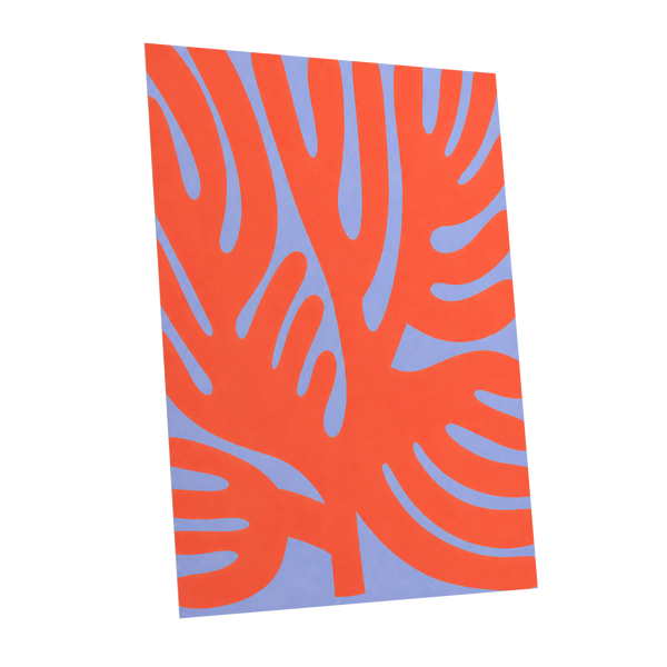 Tangerine Tangle, orange, blue, purple nature wall art shown as a unframed poster wall art print