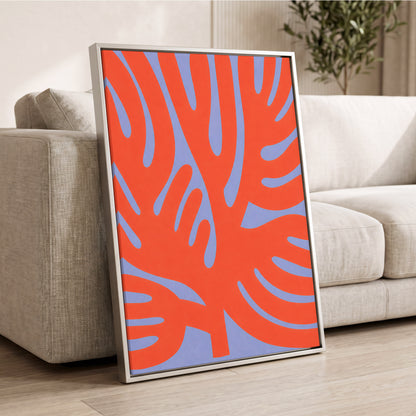 Tangerine Tangle, orange, blue, purple nature wall art displayed in a styled interior, gallery view 8