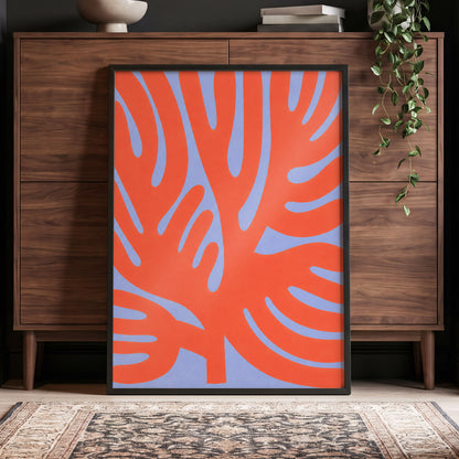 Tangerine Tangle, orange, blue, purple nature wall art displayed in a styled interior, gallery view 9