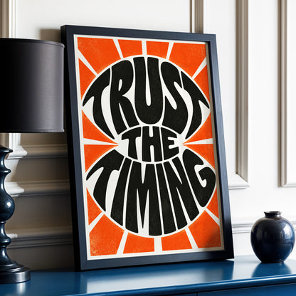 Tangerine Timing, black, orange, beige abstract wall art displayed in a styled interior, gallery view 2