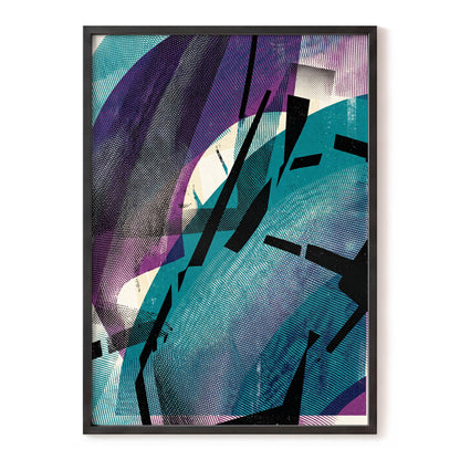 Teal Collision, green, purple, black abstract wall art, front artwork view