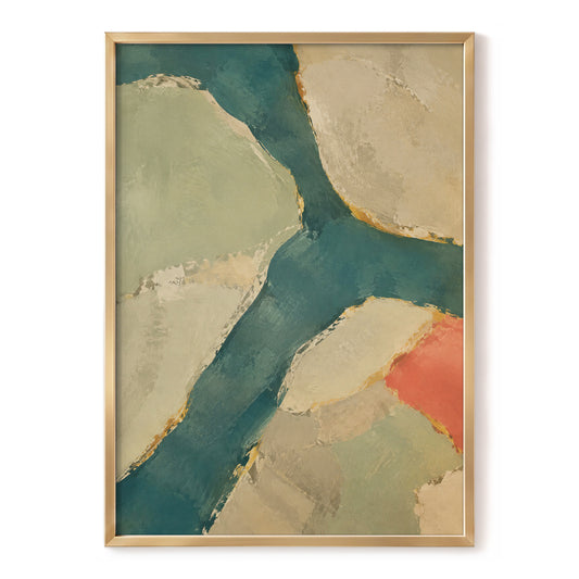 Teal Intervals, green, blue, beige abstract wall art, front artwork view