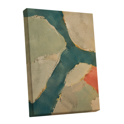 Teal Intervals, green, blue, beige abstract wall art shown as a stretched canvas wall art