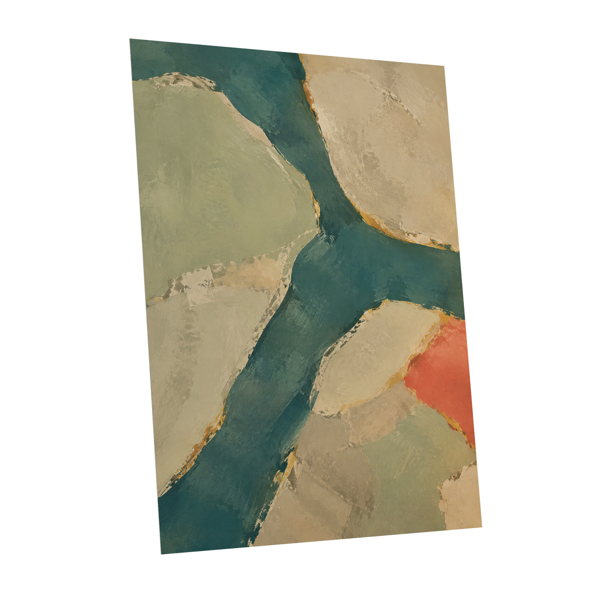 Teal Intervals, green, blue, beige abstract wall art shown as a unframed poster wall art print