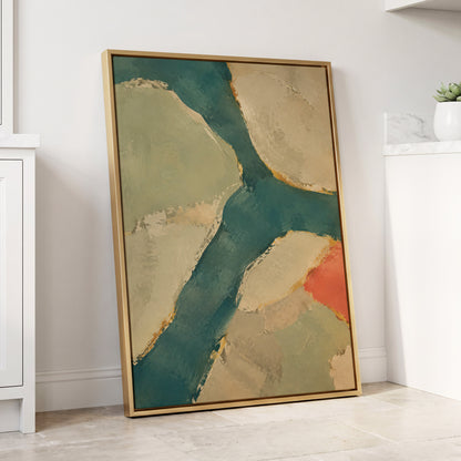 Teal Intervals, green, blue, beige abstract wall art displayed in a styled interior, gallery view 4