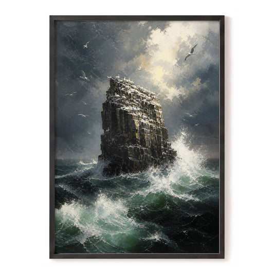 Tempest at Seabird Rock, black, gray, green nature wall art, front artwork view