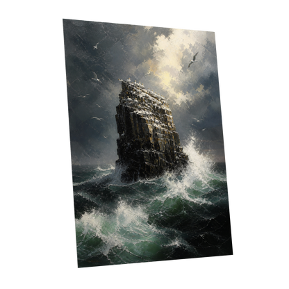 Tempest at Seabird Rock, black, gray, green nature wall art shown as a unframed poster wall art print