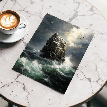 Tempest at Seabird Rock, black, gray, green nature wall art displayed in a styled interior, gallery view 3