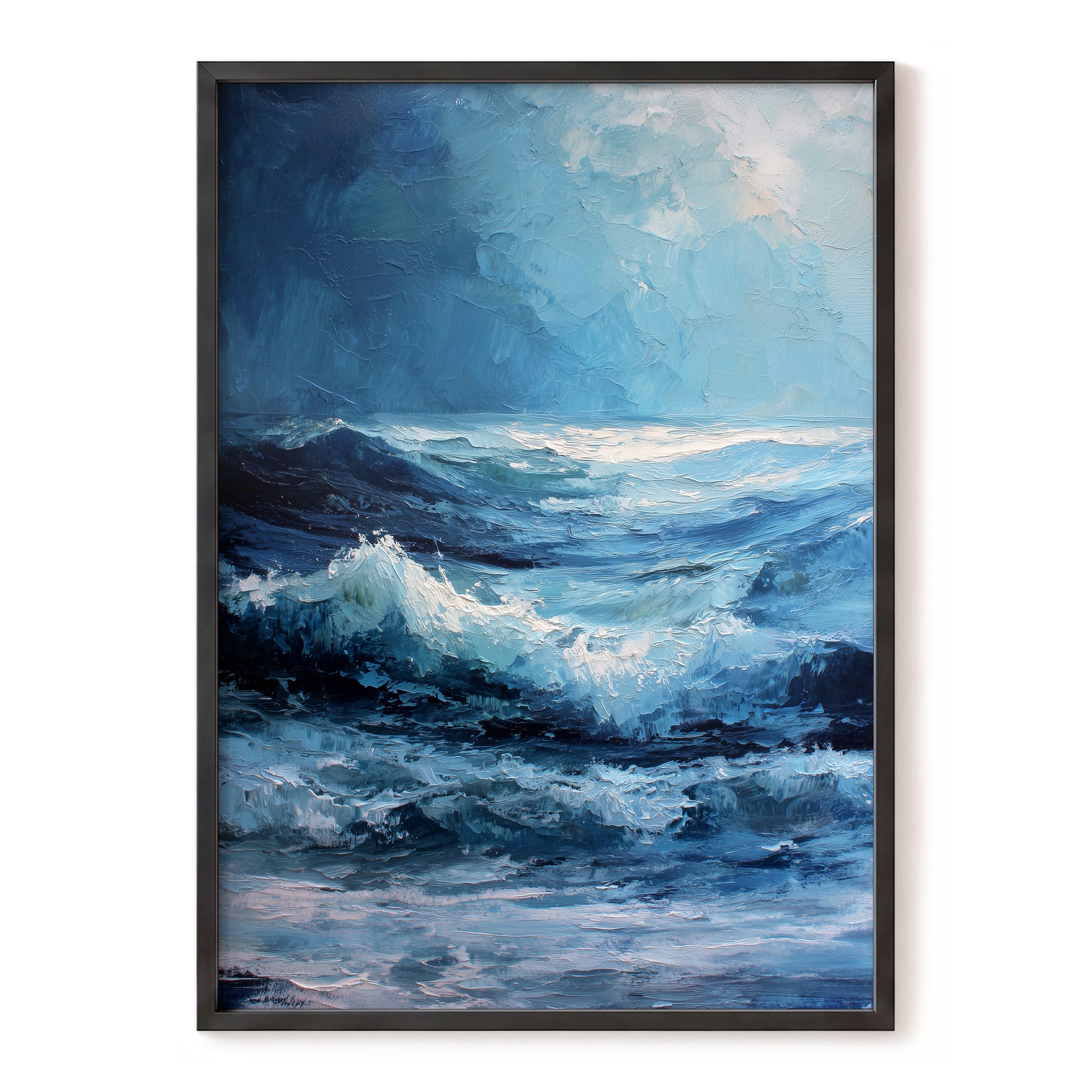 Tempest in Blue, blue, white, black nature wall art, front artwork view