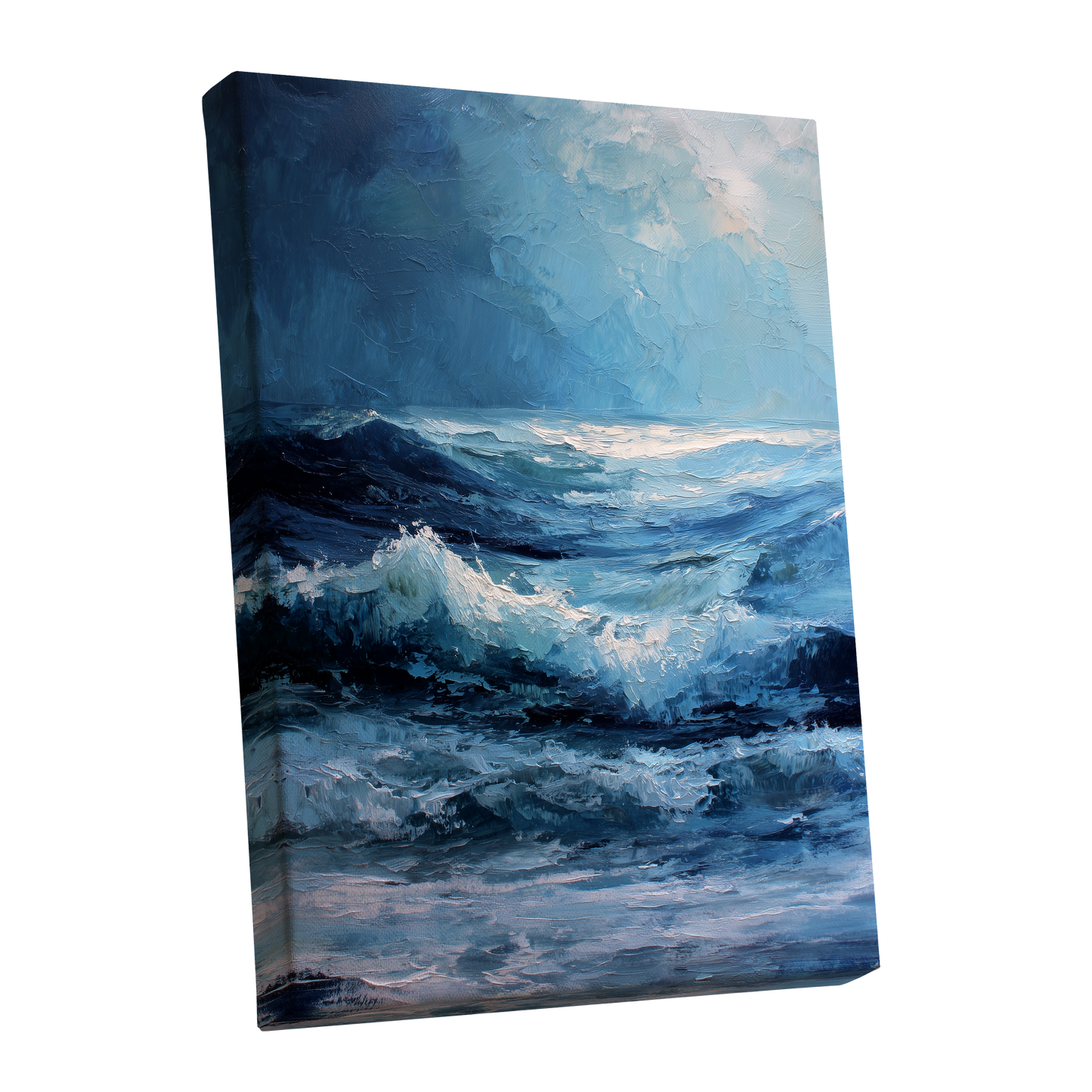 Tempest in Blue, blue, white, black nature wall art shown as a stretched canvas wall art
