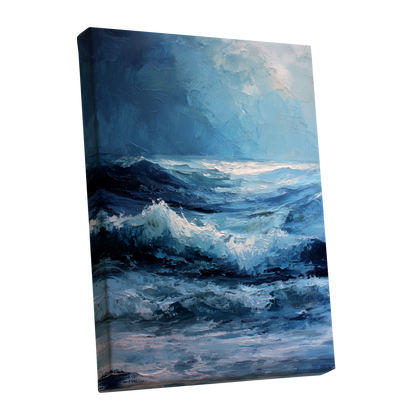 Tempest in Blue, blue, white, black nature wall art shown as a stretched canvas wall art