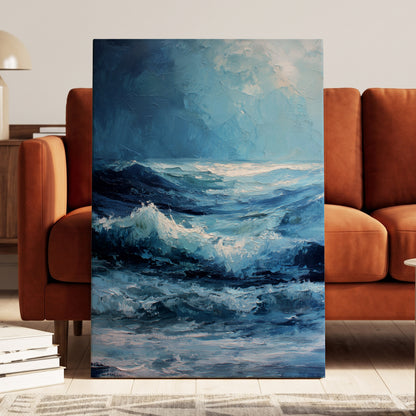 Tempest in Blue, blue, white, black nature wall art displayed in a styled interior, gallery view 3