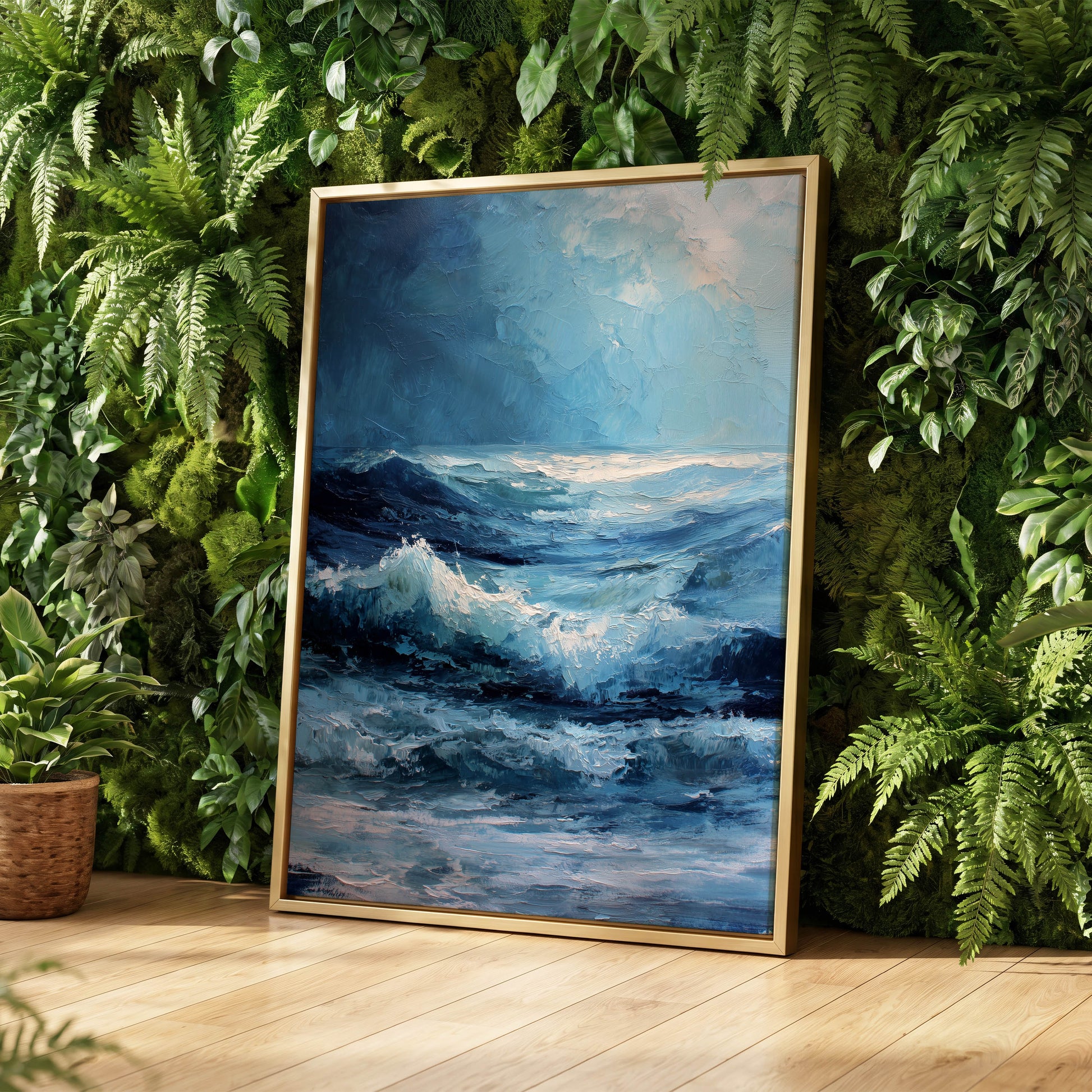 Tempest in Blue, blue, white, black nature wall art displayed in a styled interior, gallery view 4