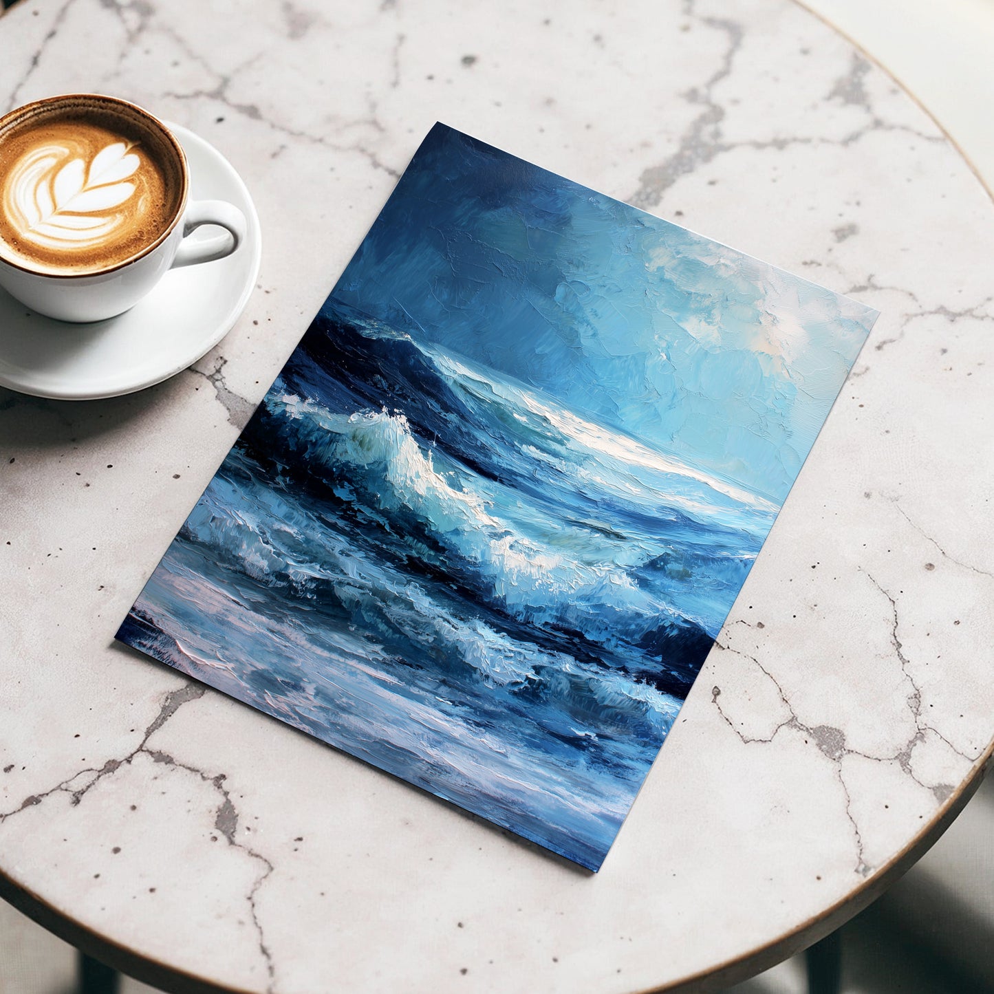 Tempest in Blue, blue, white, black nature wall art displayed in a styled interior, gallery view 5