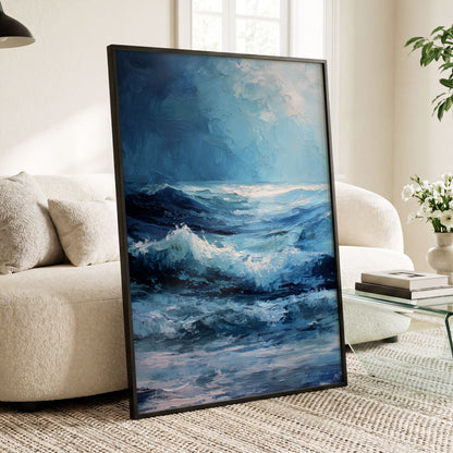 Tempest in Blue, blue, white, black nature wall art displayed in a styled interior, gallery view 6
