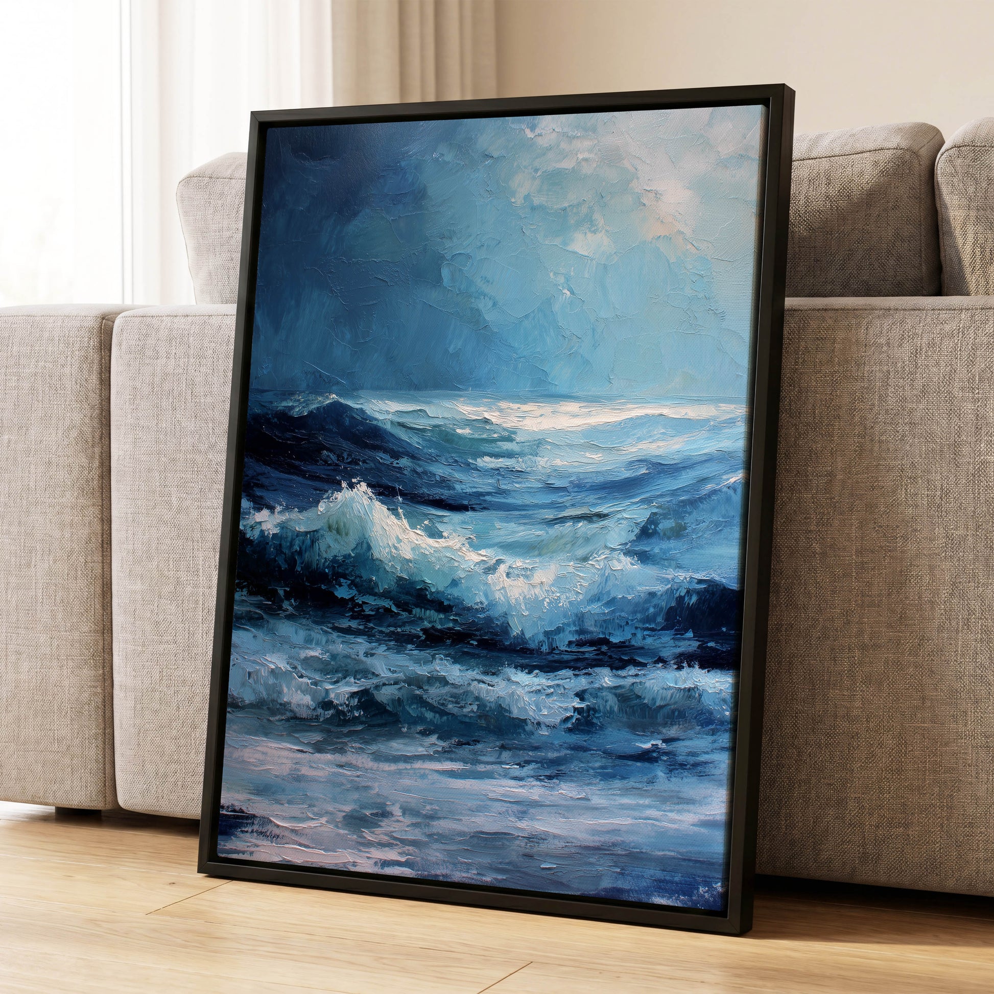 Tempest in Blue, blue, white, black nature wall art displayed in a styled interior, gallery view 8
