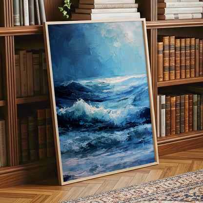 Tempest in Blue, blue, white, black nature wall art displayed in a styled interior, gallery view 9