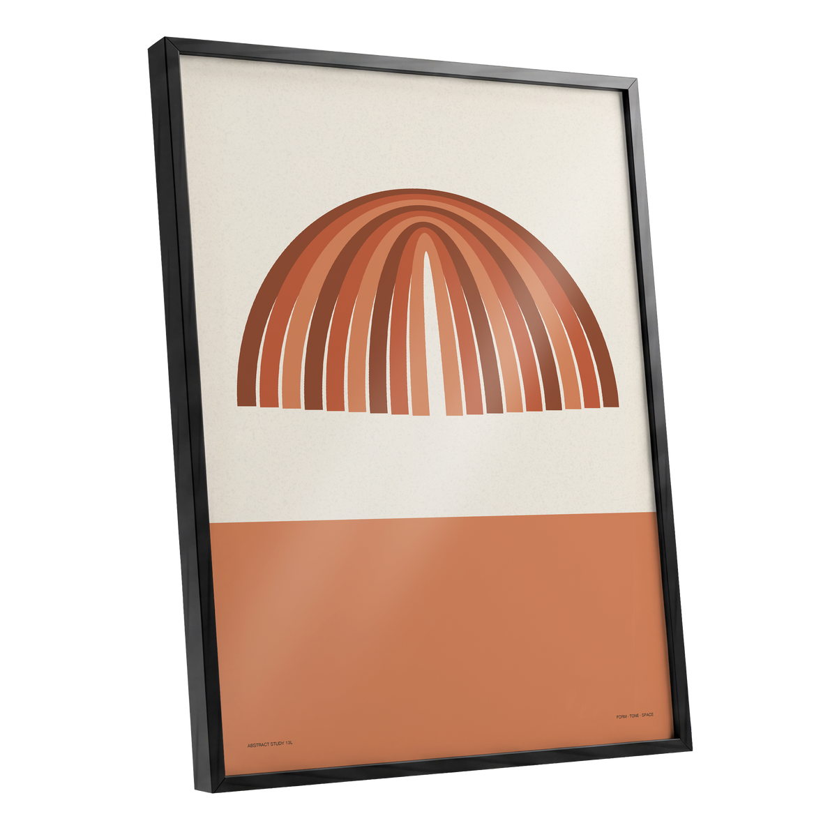 Terracotta Arches, beige, brown, orange minimalist wall art shown as a black framed poster wall art print