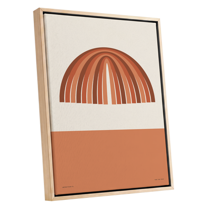 Terracotta Arches, beige, brown, orange minimalist wall art shown as a oak framed canvas wall art