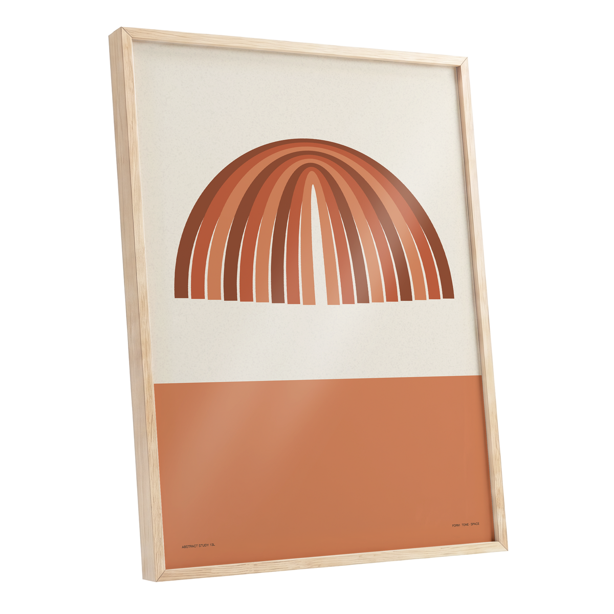 Terracotta Arches, beige, brown, orange minimalist wall art shown as a oak framed poster wall art print