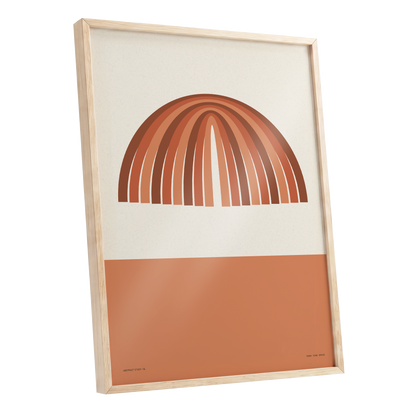 Terracotta Arches, beige, brown, orange minimalist wall art shown as a oak framed poster wall art print