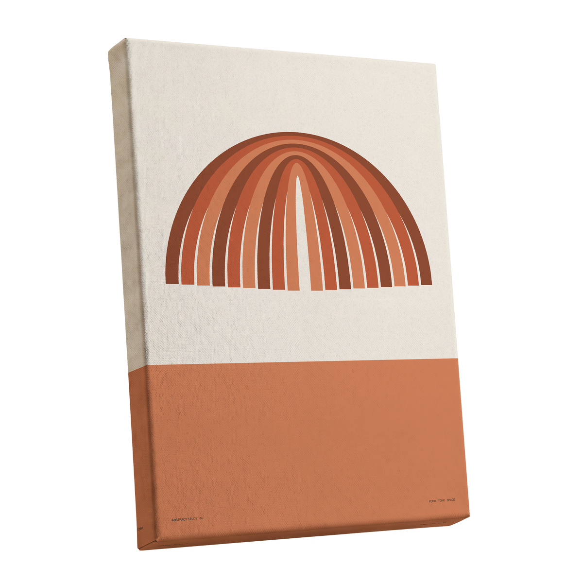 Terracotta Arches, beige, brown, orange minimalist wall art shown as a stretched canvas wall art