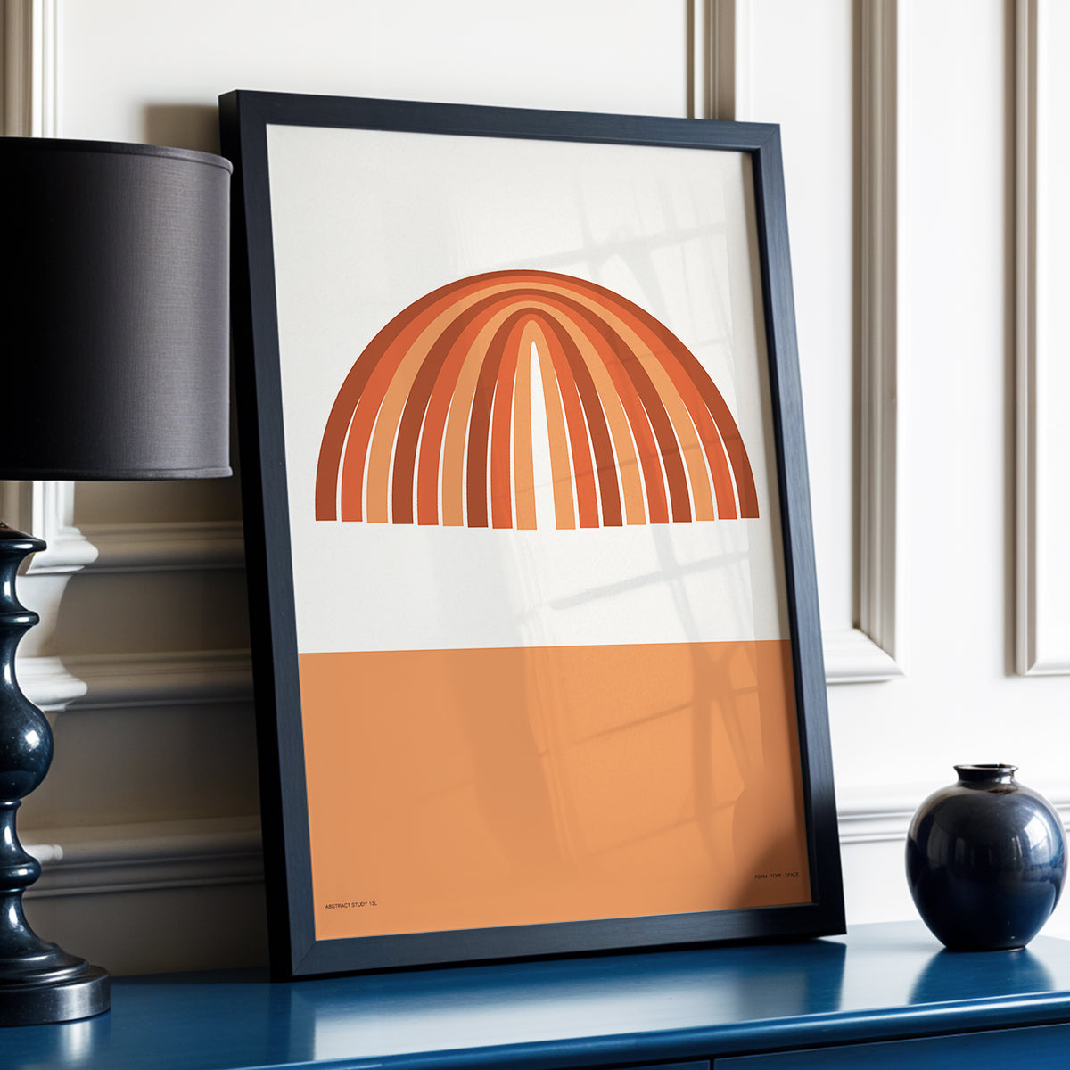 Terracotta Arches, beige, brown, orange minimalist wall art displayed in a styled interior, gallery view 2