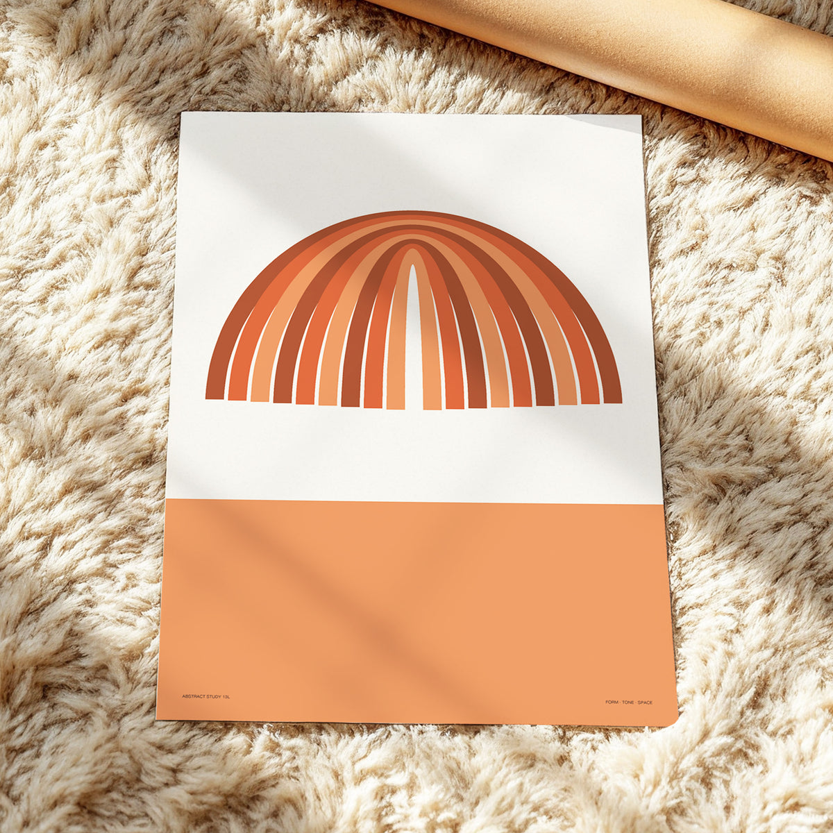 Terracotta Arches, beige, brown, orange minimalist wall art displayed in a styled interior, gallery view 3