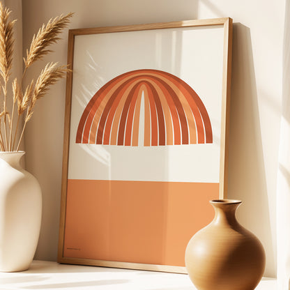 Terracotta Arches, beige, brown, orange minimalist wall art displayed in a styled interior, gallery view 4
