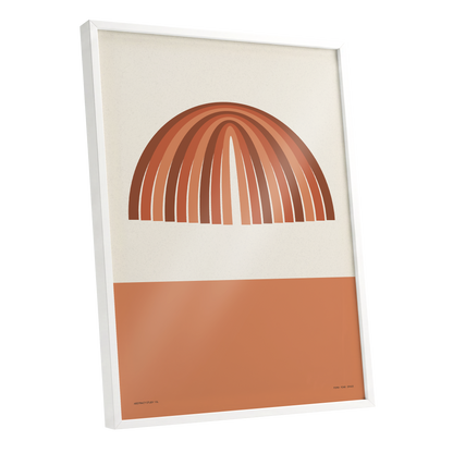 Terracotta Arches, beige, brown, orange minimalist wall art shown as a white framed poster wall art print