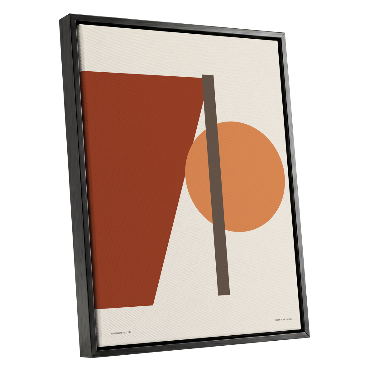 Terracotta Balance, beige, brown, orange minimalist wall art shown as a black framed canvas wall art