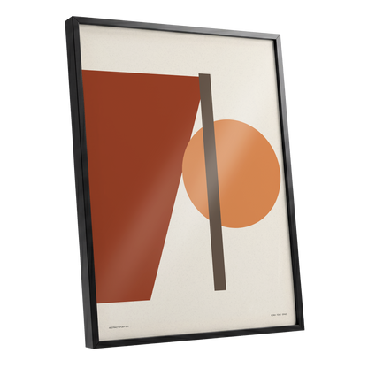 Terracotta Balance, beige, brown, orange minimalist wall art shown as a black framed poster wall art print