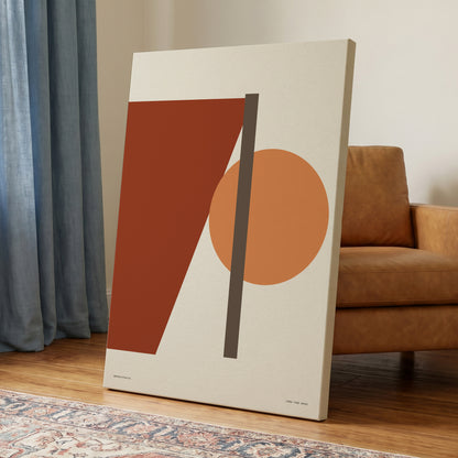Terracotta Balance, beige, brown, orange minimalist wall art on canvas displayed in a styled interior, gallery view 1