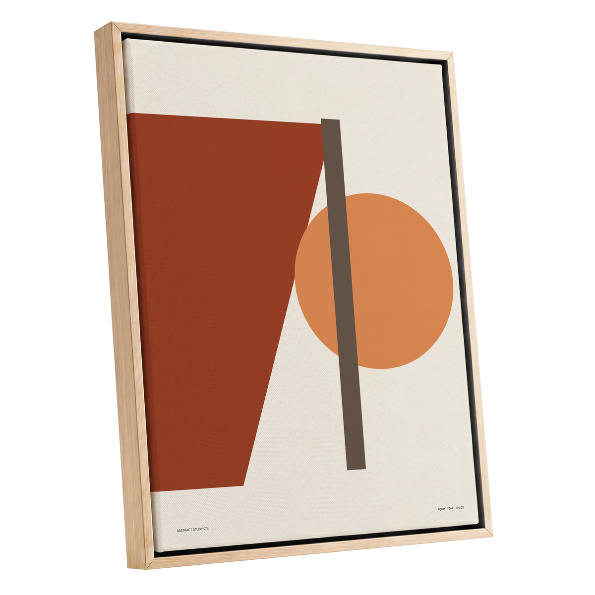 Terracotta Balance, beige, brown, orange minimalist wall art shown as a oak framed canvas wall art