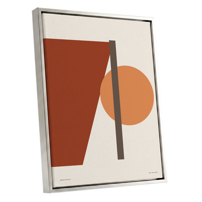Terracotta Balance, beige, brown, orange minimalist wall art shown as a silver framed canvas wall art