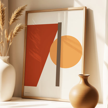 Terracotta Balance, beige, brown, orange minimalist wall art displayed in a styled interior, gallery view 2