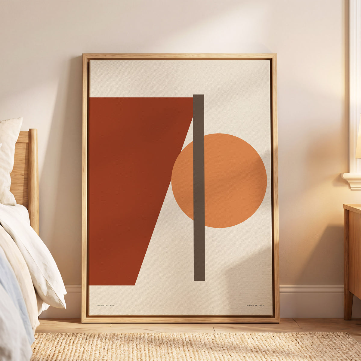 Terracotta Balance, beige, brown, orange minimalist wall art displayed in a styled interior, gallery view 6