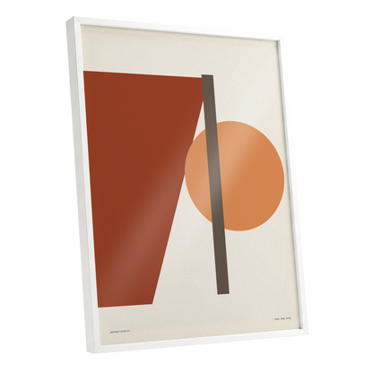 Terracotta Balance, beige, brown, orange minimalist wall art shown as a white framed poster wall art print