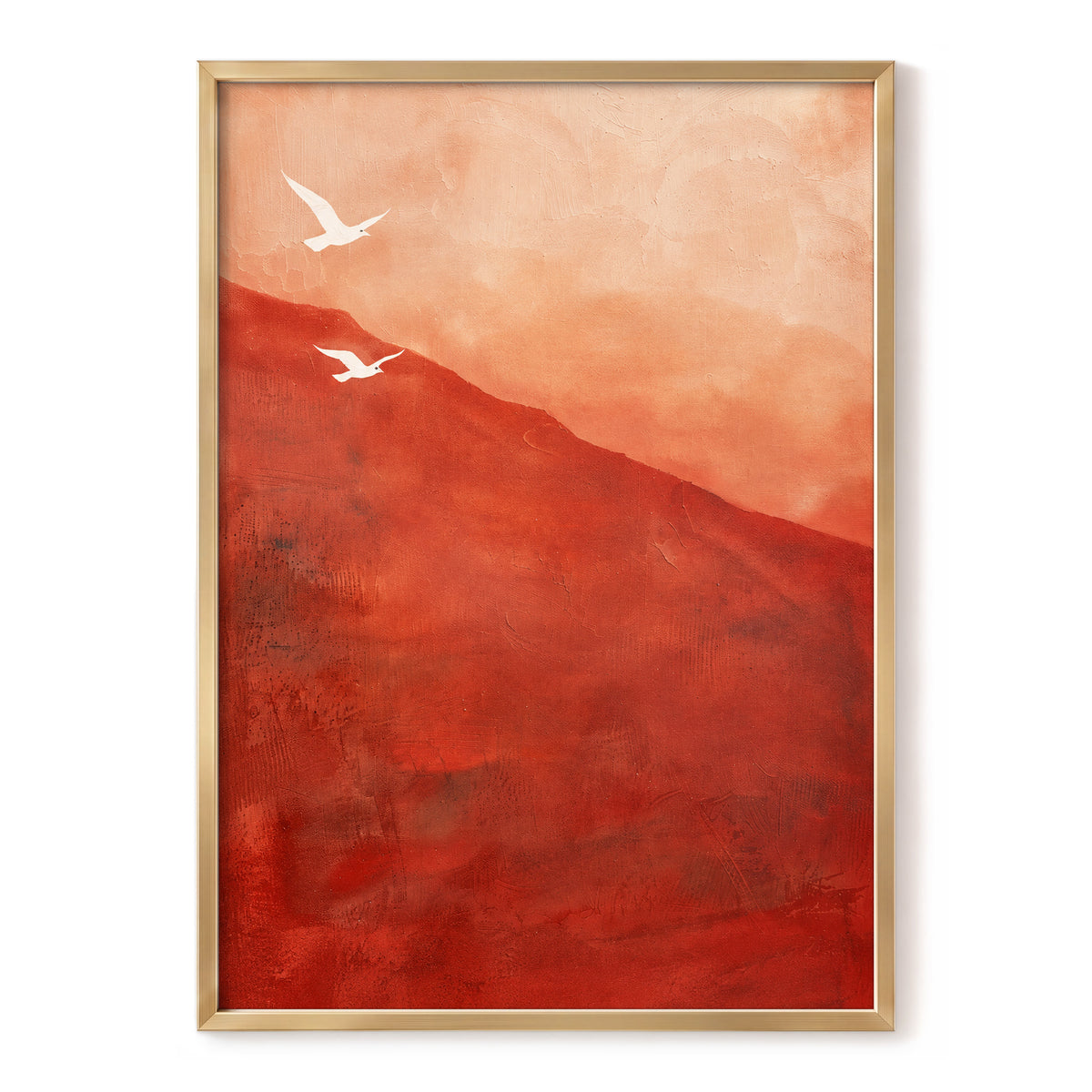 Terracotta Flight, red, orange, pink nature wall art, front artwork view