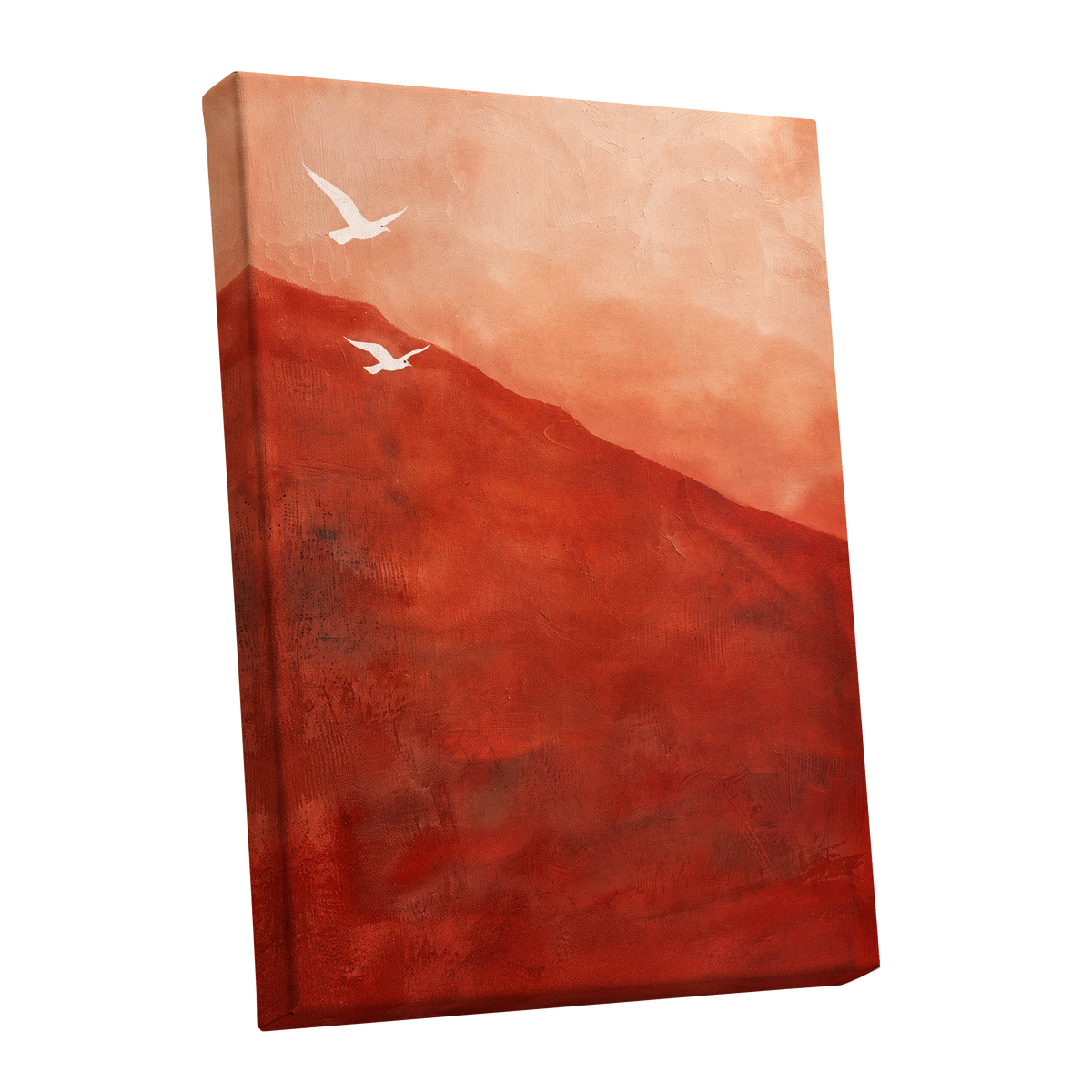 Terracotta Flight, red, orange, pink nature wall art shown as a stretched canvas wall art