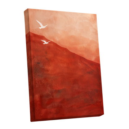 Terracotta Flight, red, orange, pink nature wall art shown as a stretched canvas wall art